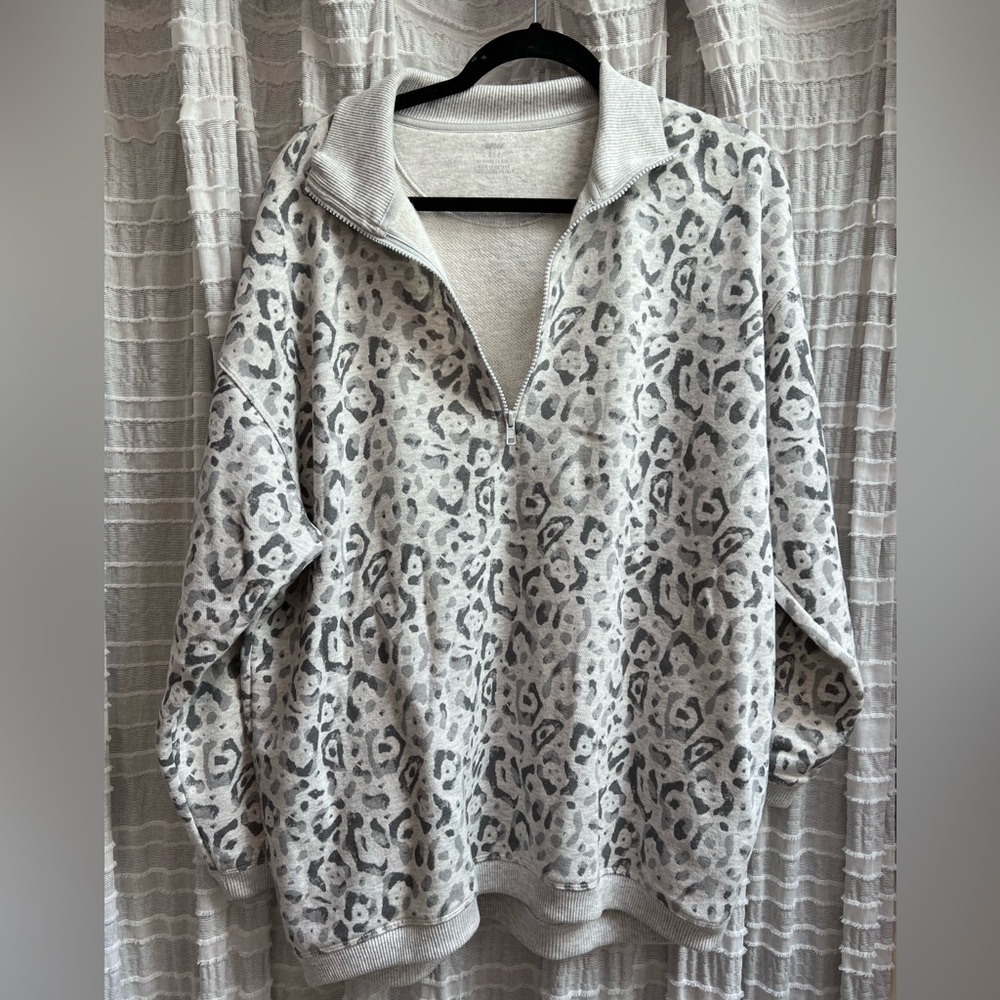 Gray Leopard Aerie Oversized Quarterzip
